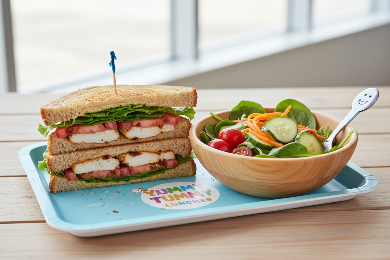 chicken grilled sandwich with veggie bowl 