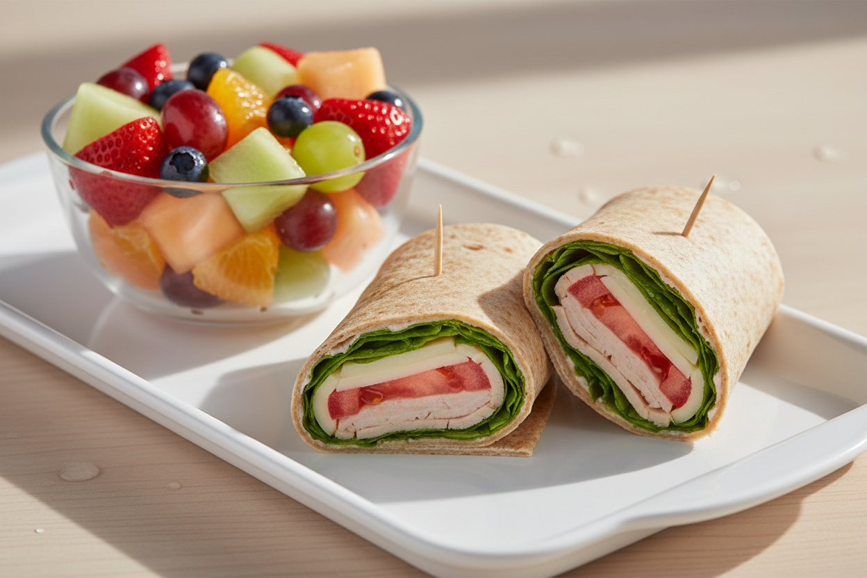 Turkey roll sandwich plus fruit bowl 